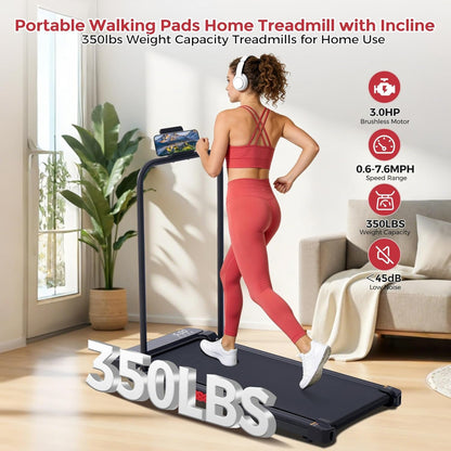 Walking Pad Treadmill with Incline, 2026 Upgrade Portable Walking Pad Treadmill with Handle Bar, 0.6-7.6MPH Small Treadmills Walking Pad for Home Small, 3.5HP, 350LBS