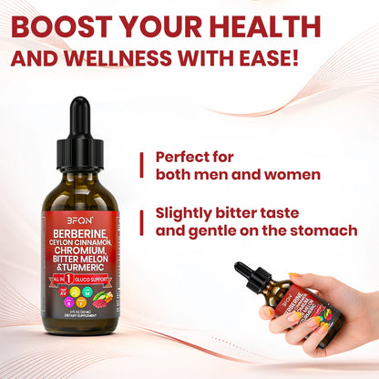 Organic Berberine & Ceylon Cinnamon Liquid Drops – 13-IN-1 with Bitter Melon, Turmeric, Support Blood Sugar, Metabolism & Weight Management, 2 Fl Oz
