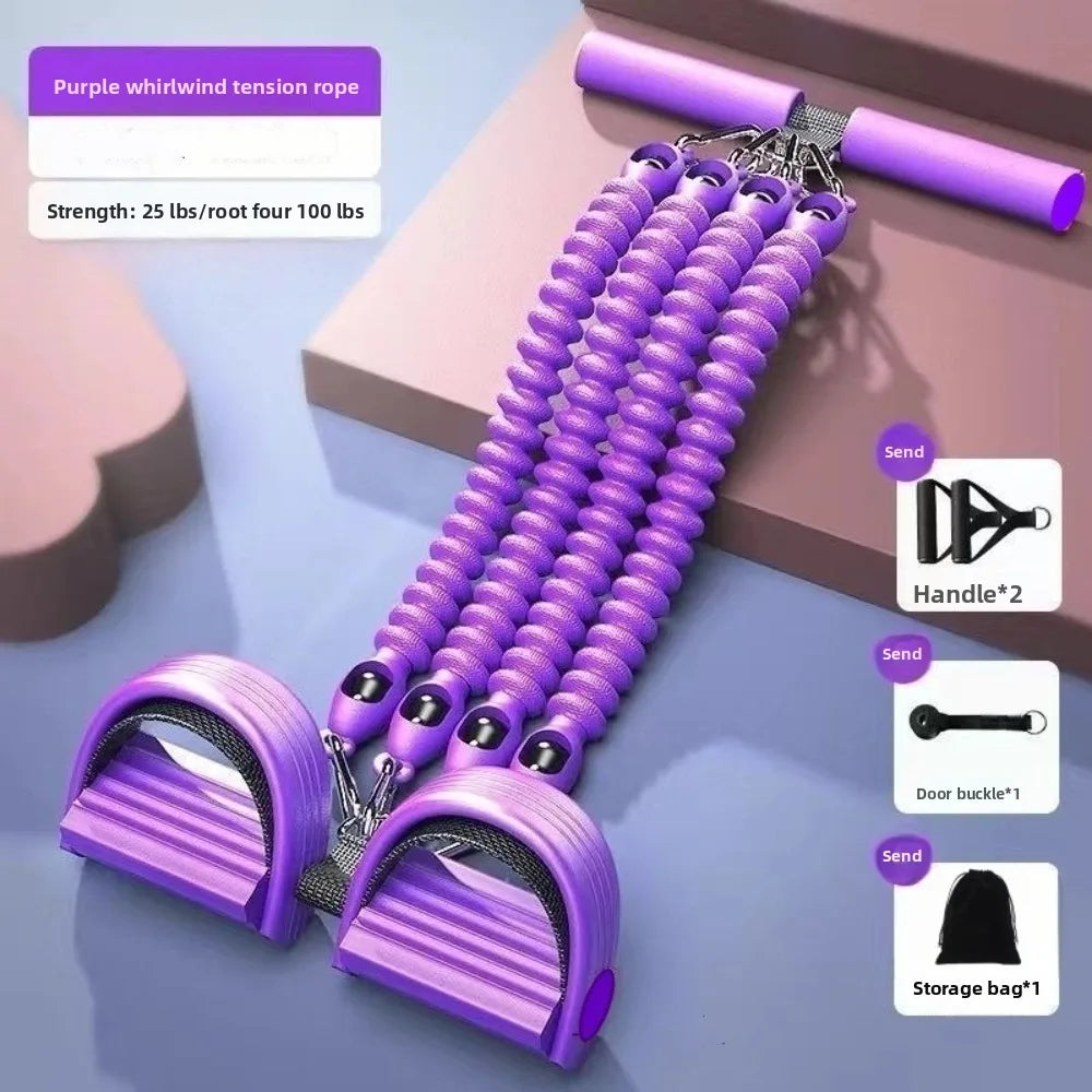Multifunction Fitness Tension Rope Non-Slip with Handles Foot Pedal Resistance Band Adjustable Pedal Ankle Puller for Men Women