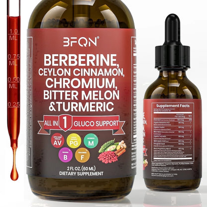 Organic Berberine & Ceylon Cinnamon Liquid Drops – 13-IN-1 with Bitter Melon, Turmeric, Support Blood Sugar, Metabolism & Weight Management, 2 Fl Oz