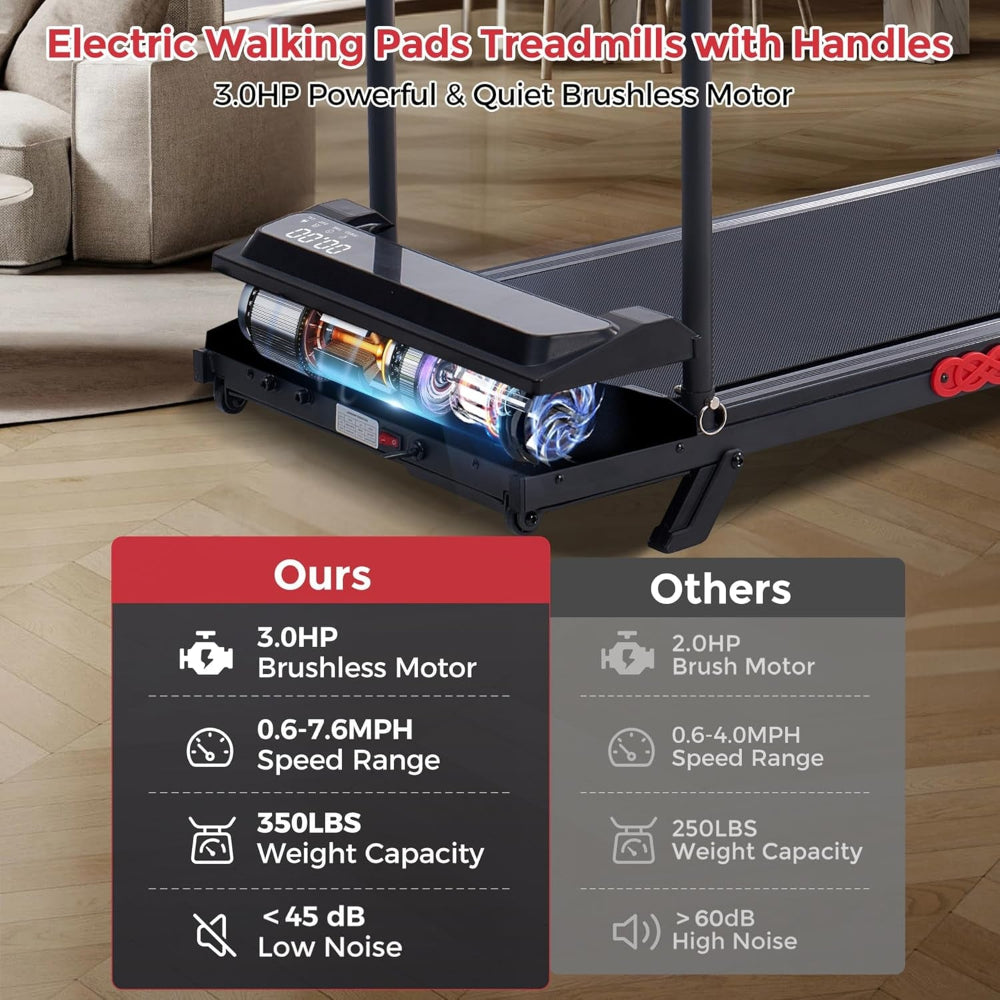 Walking Pad Treadmill with Incline, 2026 Upgrade Portable Walking Pad Treadmill with Handle Bar, 0.6-7.6MPH Small Treadmills Walking Pad for Home Small, 3.5HP, 350LBS