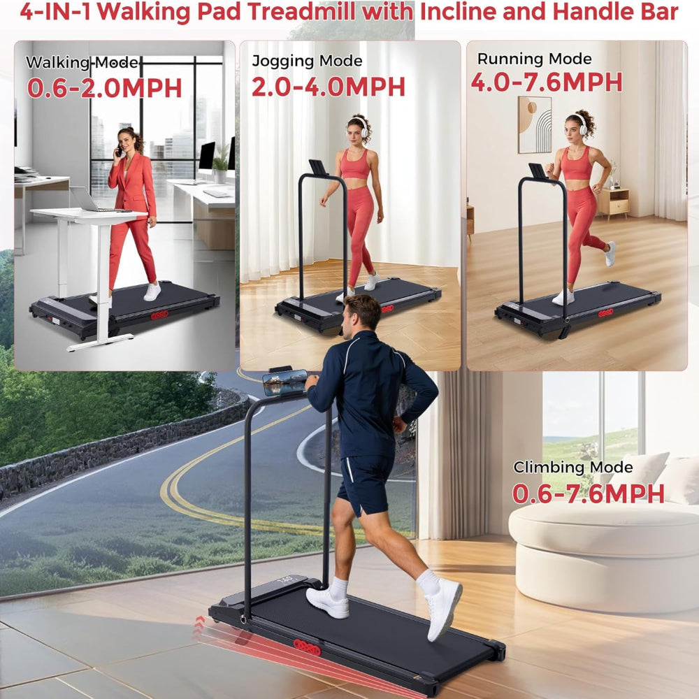 Walking Pad Treadmill with Incline, 2026 Upgrade Portable Walking Pad Treadmill with Handle Bar, 0.6-7.6MPH Small Treadmills Walking Pad for Home Small, 3.5HP, 350LBS