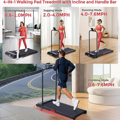 Walking Pad Treadmill with Incline, 2026 Upgrade Portable Walking Pad Treadmill with Handle Bar, 0.6-7.6MPH Small Treadmills Walking Pad for Home Small, 3.5HP, 350LBS