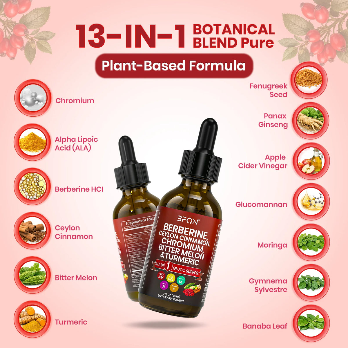 Organic Berberine & Ceylon Cinnamon Liquid Drops – 13-IN-1 with Bitter Melon, Turmeric, Support Blood Sugar, Metabolism & Weight Management, 2 Fl Oz