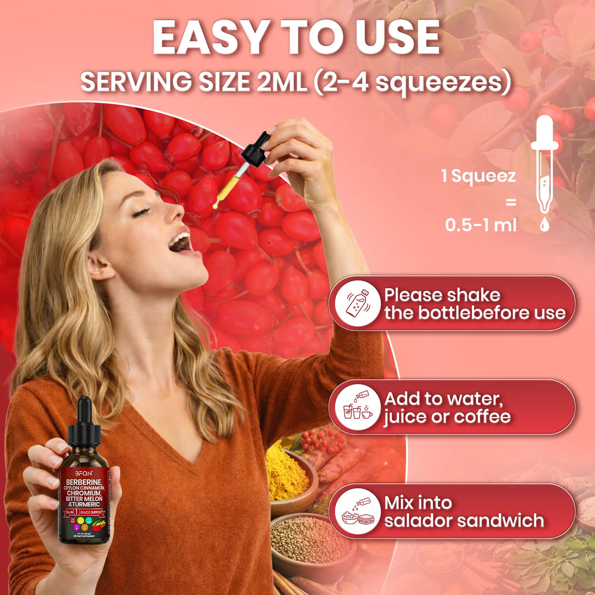 Organic Berberine & Ceylon Cinnamon Liquid Drops – 13-IN-1 with Bitter Melon, Turmeric, Support Blood Sugar, Metabolism & Weight Management, 2 Fl Oz