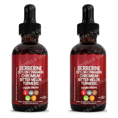 Berberine, Chromium, Turmeric & Ginseng 2Oz Liquid Drops Organic Herbal Supplement for Wellness Supports Healthy Balance
