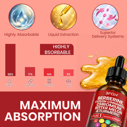 Organic Berberine & Ceylon Cinnamon Liquid Drops – 13-IN-1 with Bitter Melon, Turmeric, Support Blood Sugar, Metabolism & Weight Management, 2 Fl Oz