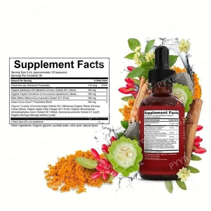 Berberine, Chromium, Turmeric & Ginseng 2Oz Liquid Drops Organic Herbal Supplement for Wellness Supports Healthy Balance