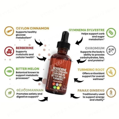 Berberine, Chromium, Turmeric & Ginseng 2Oz Liquid Drops Organic Herbal Supplement for Wellness Supports Healthy Balance